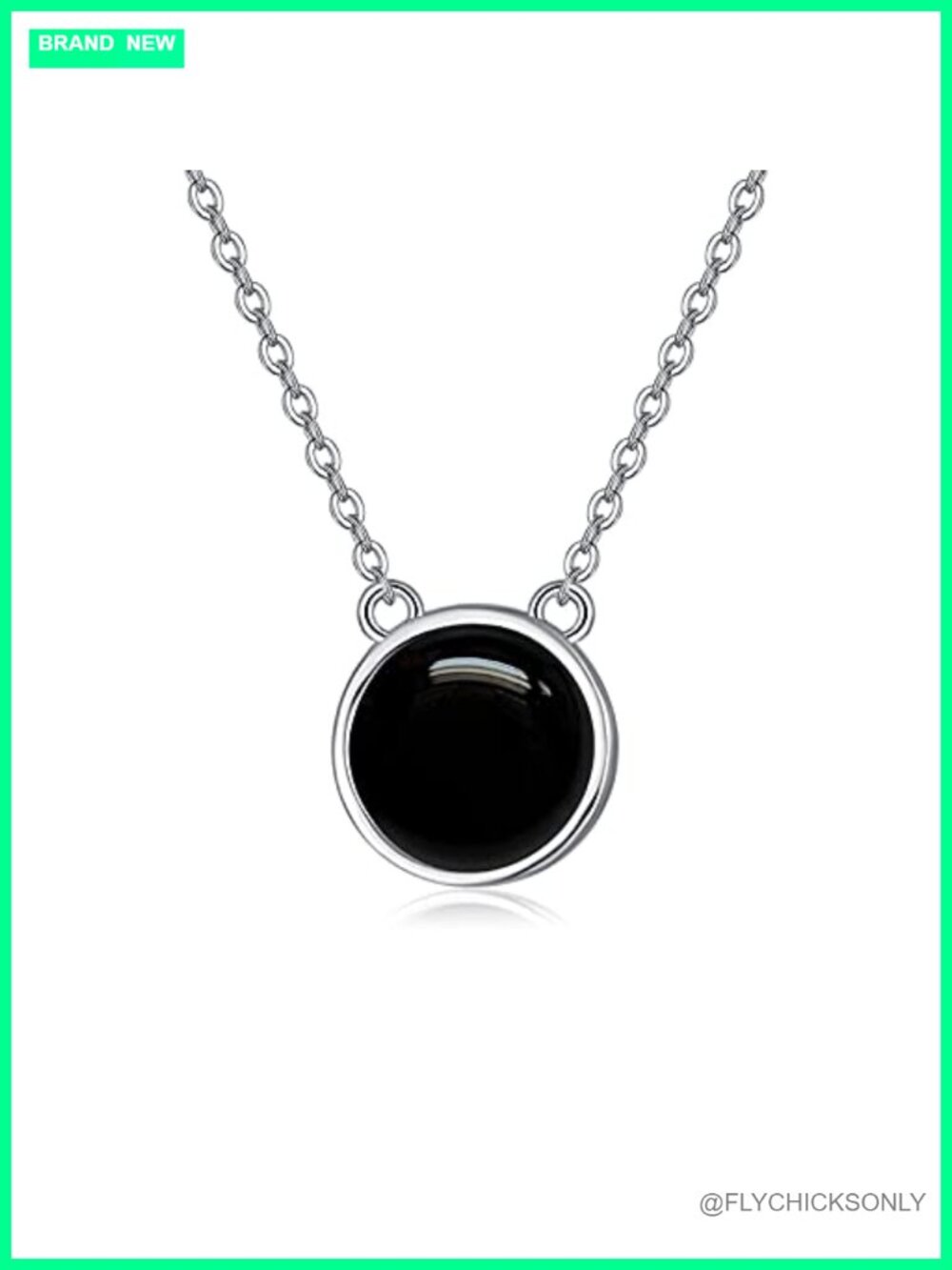 925 Sterling Silver Heart Pendant Necklace 18in Black Agate Round Cabochon Women